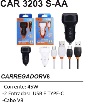CARREGADOR CARRO 45W V8