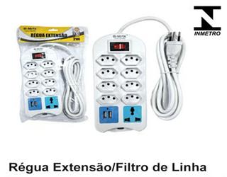 RÉGUA EXTENSORA 8TOMATAS+2USB+1TRIÂNGULO 2METRO