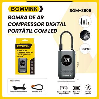 BOMBA DE AR COMPRESSOR DIGITAL PORTÁTIL COM LED