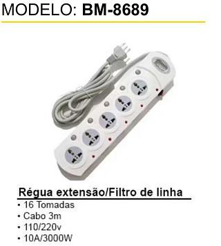 RÉGUA EXTENSÃO/FILTRO DE LINHA CABO 3METRO