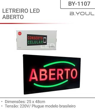 PLACA LETREIRO LED ABERTO 220V
