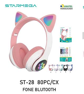 FONE COM ORELHA DE GATO BLUETOOTH LED
