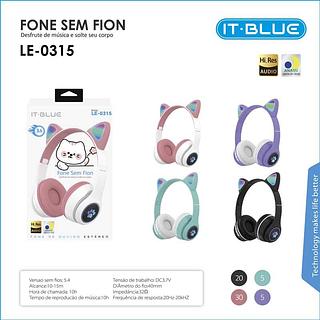 FONE COM ORELHA DE GATO BLUETOOTH LED