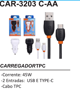 CARREGADOR CARRO 45W TPC